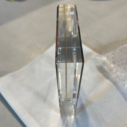 Yugioh Sakuretsu Armor White Mage card embedded in crystal trophy awarded to top tournament winner