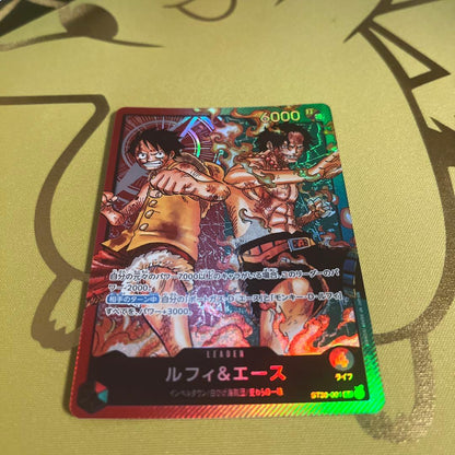 One Piece Luffy & Ace Leader Card ST30-001 single card from Japan featuring characters Luffy and Ace
