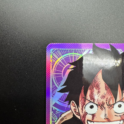 One Piece Card Game Monkey D. Luffy Leader Parallel Card with purple design and minor scratch on back