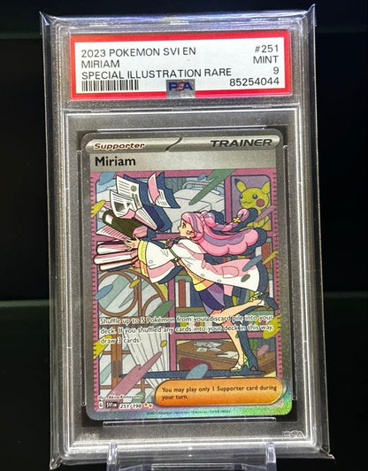 Mimoza Miriam SAR Overseas Version Pokemon Card graded PSA 9 in protective sleeve