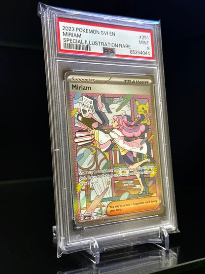 Mimoza Miriam SAR Overseas Version Pokemon Card graded PSA 9 in protective sleeve