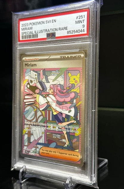 Mimoza Miriam SAR Overseas Version Pokemon Card graded PSA 9 in protective sleeve