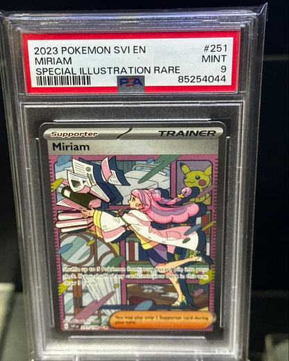 Mimoza Miriam SAR Overseas Version Pokemon Card graded PSA 9 in protective sleeve