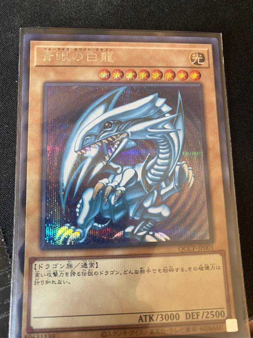 Blue-Eyes White Dragon Secret Rare Yu-Gi-Oh! trading card from Japanese Quarter Century Chronicle series