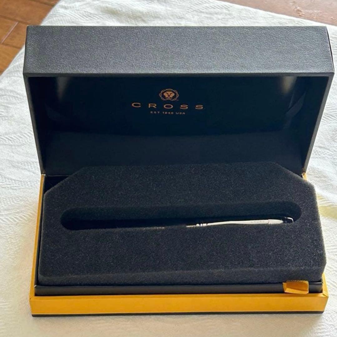 Cross Townsend silver chrome ballpoint pen with included silver case on white background