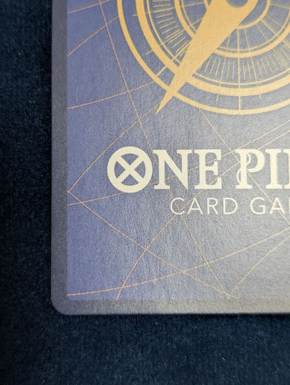 One Piece Card Game Yamato SP OP01-121 Parallel card with faint line scratch on back, shown in protective sleeve
