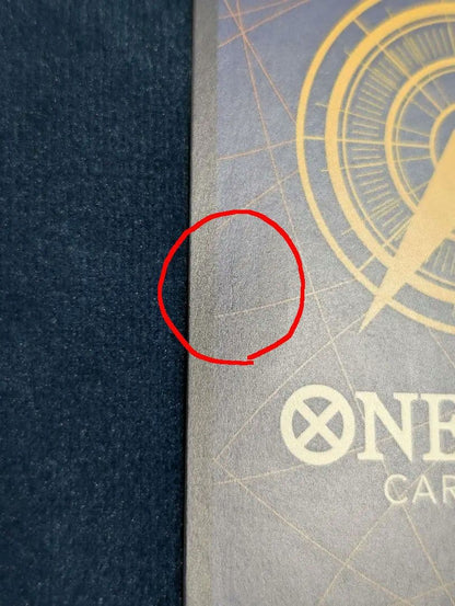 One Piece Card Game Yamato SP OP01-121 Parallel card with faint line scratch on back, shown in protective sleeve
