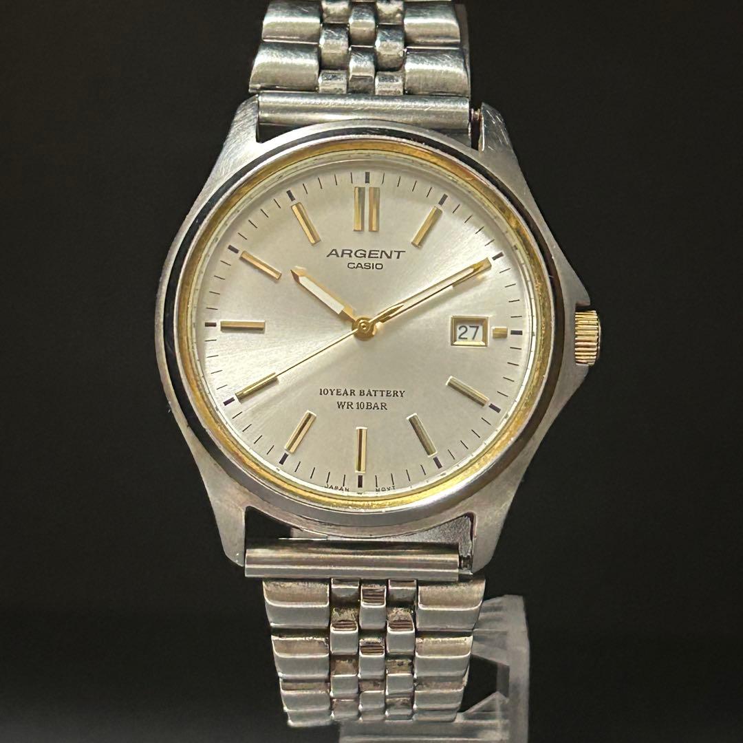 Casio Argent Model ARG-113 Quartz Watch with Silver Dial and Metal Band — Japan Import