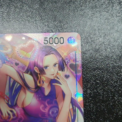 One Piece Boa Hancock SR OP01-078 trading card in protective sleeve