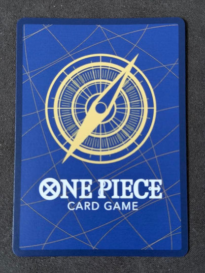 One Piece Monkey D. Luffy P-043 card game with visible vertical scratch marks on surface