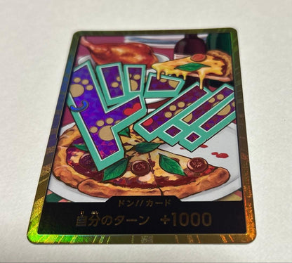 One Piece Don Card Gold Don Jewelry featuring Bonnie Pizza with included sleeves and loader for storage