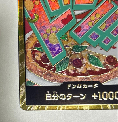 One Piece Don Card Gold Don Jewelry featuring Bonnie Pizza with included sleeves and loader for storage