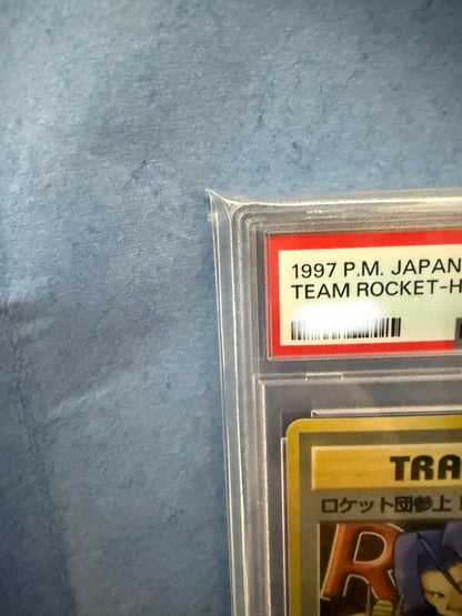 Bandai Rocket-dan Pokémon card with PSA 9 grade and old back design in protective case