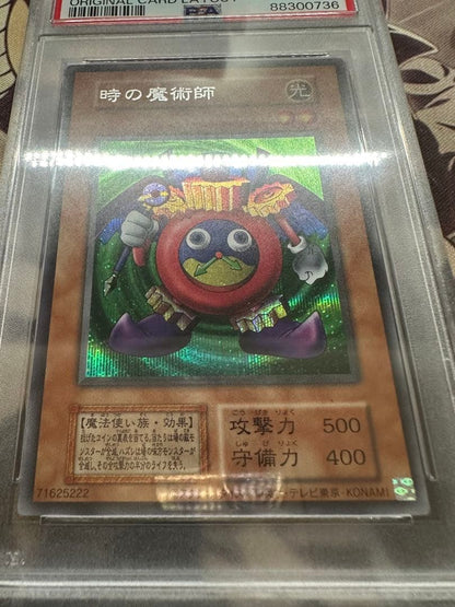 Bandai Yu-Gi-Oh Time Wizard Secret Reprint PSA10 graded Japanese trading card in protective case