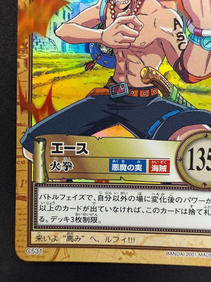 One Piece Ace Hyper Battle Carddass card C531 by Bandai from 2001 Japan import featuring Portgas D. Ace