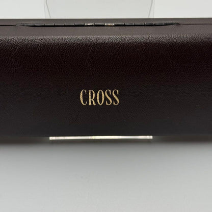 Brown CROSS pen case empty box with gold logo, measuring approximately 6.5 inches by 2.2 inches