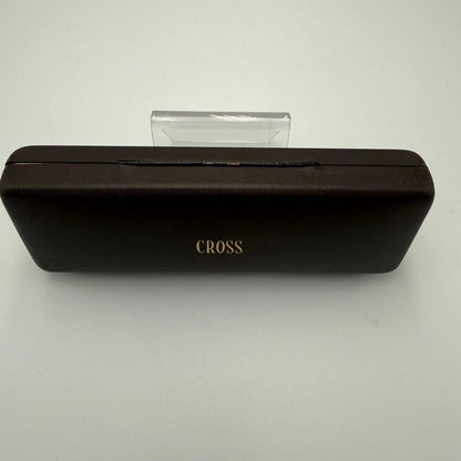 Brown CROSS pen case empty box with gold logo, measuring approximately 6.5 inches by 2.2 inches