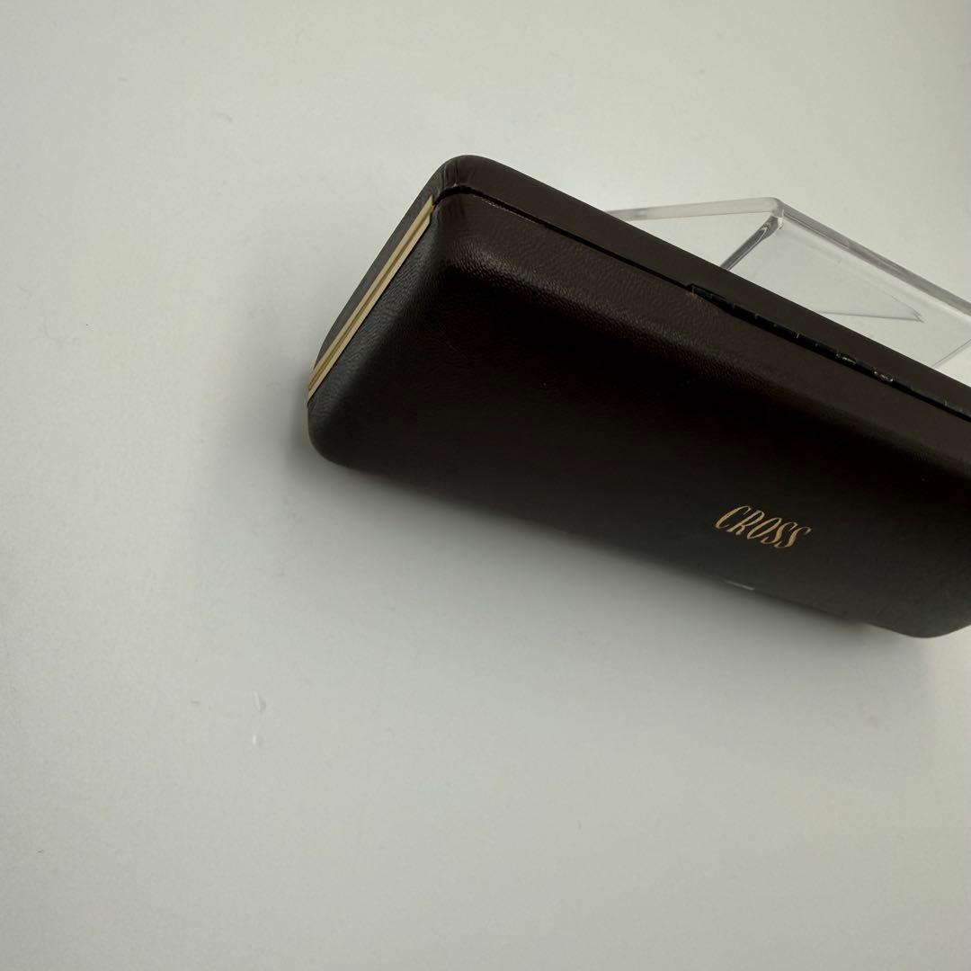 Brown CROSS pen case empty box with gold logo, measuring approximately 6.5 inches by 2.2 inches
