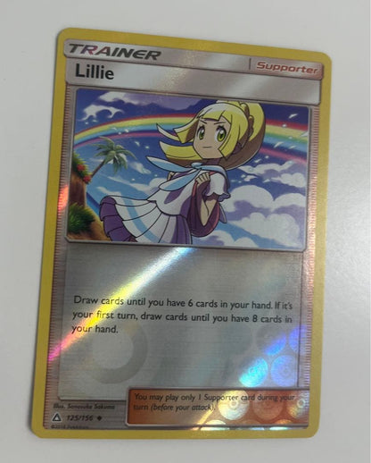 Lillie Series Pocket Monsters English Reverse Holo Mirror Card showing Lillie character with shiny holographic surface