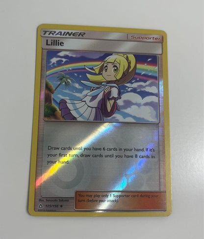 Lillie Series Pocket Monsters English Reverse Holo Mirror Card showing Lillie character with shiny holographic surface