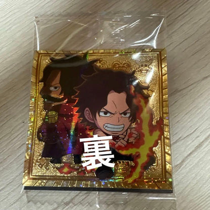 One Piece Weihausen Log 12 wafer seal sheet with Ace, Roger on front and Luffy, Dragon on back