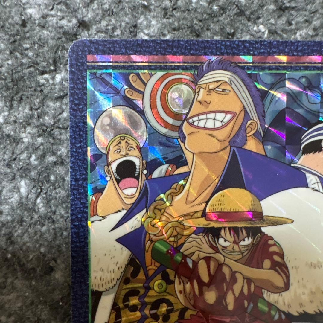 One Piece Visual Adventure No. 21 collectible card showing Croc crew battle, Japan import with minor scratches and dirt