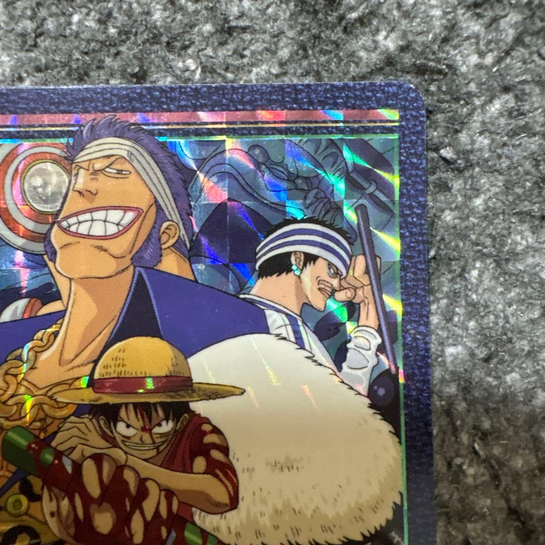 One Piece Visual Adventure No. 21 collectible card showing Croc crew battle, Japan import with minor scratches and dirt
