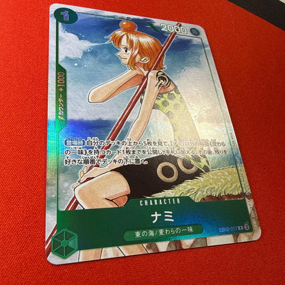 One Piece Card Game card featuring Nami EB02-017 Japanese import with good centering and condition