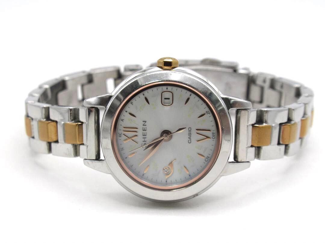 Casio Sheen Radio-Controlled Solar Watch Natural Garden Design Silver Gold