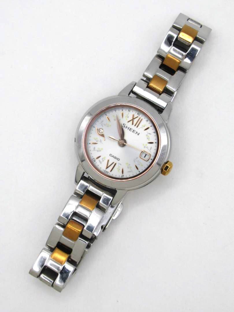 Casio Sheen Radio-Controlled Solar Watch Natural Garden Design Silver Gold