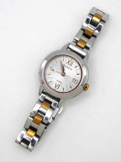 Casio Sheen Radio-Controlled Solar Watch Natural Garden Design Silver Gold