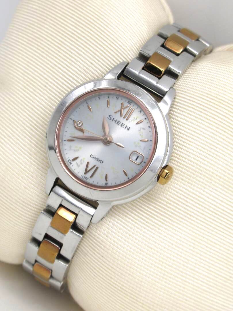 Casio Sheen Radio-Controlled Solar Watch Natural Garden Design Silver Gold