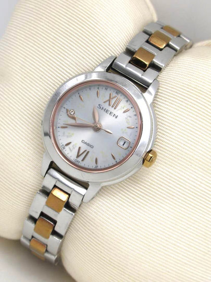 Casio Sheen Radio-Controlled Solar Watch Natural Garden Design Silver Gold