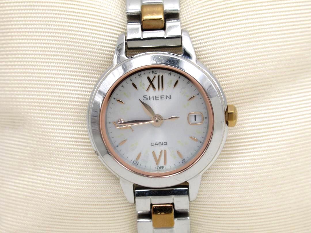 Casio Sheen Radio-Controlled Solar Watch Natural Garden Design Silver Gold