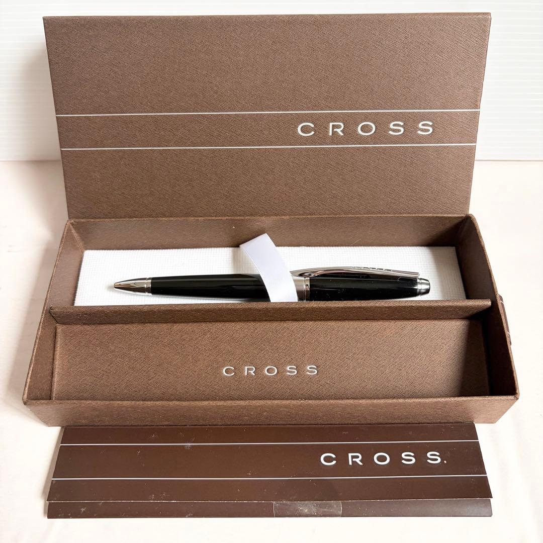 CROSS black ballpoint pen with chrome trim and dedicated case, Japan import, new and unused