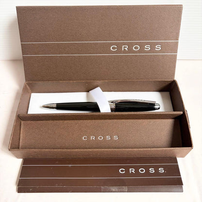 CROSS black ballpoint pen with chrome trim and dedicated case, Japan import, new and unused