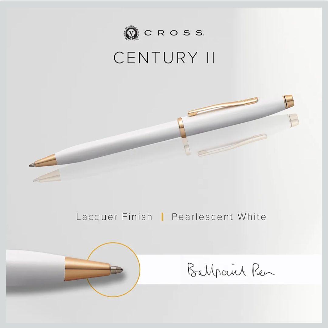 Cross Century II Pearl White Lacquer Ballpoint Pen Model with Premium Gift Box and Shipper