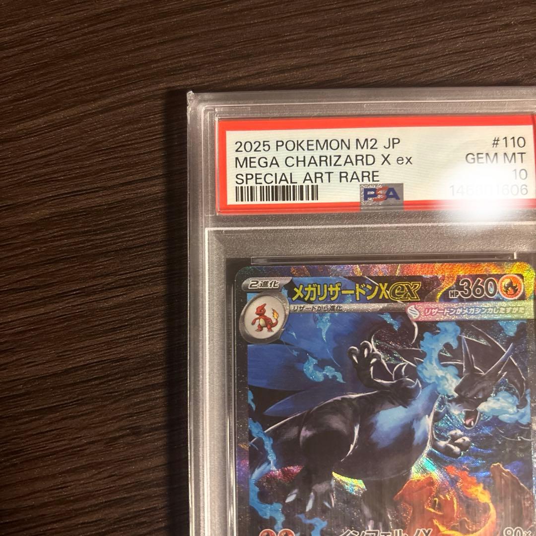 Mega Rayquaza EX SAR PSA10 graded collector card displayed in a premium display frame