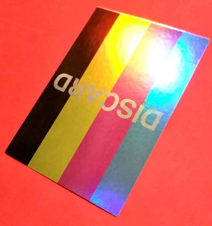 Japanese test print Holorama card error with colorful glitter, hologram elements, and discard display in used condition