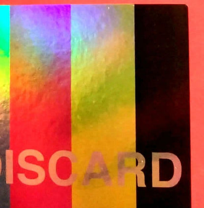 Japanese test print Holorama card error with colorful glitter, hologram elements, and discard display in used condition
