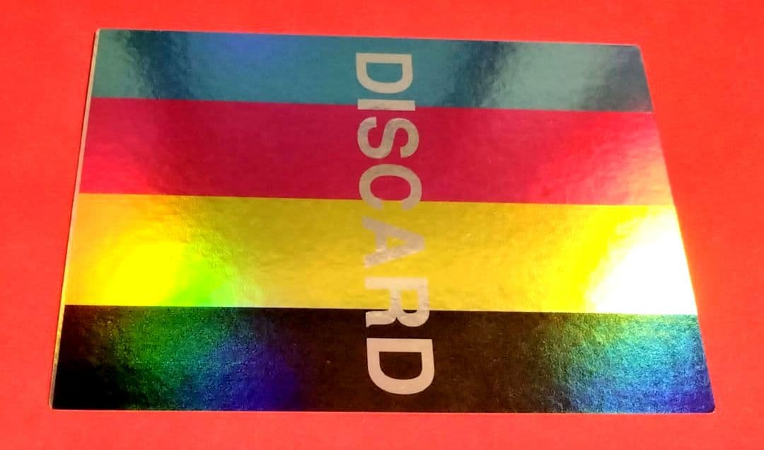 Japanese test print Holorama card error with colorful glitter, hologram elements, and discard display in used condition