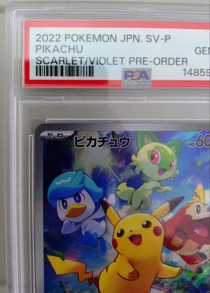 Scarlett Violet Pokemon Card Pikachu Promo 001/SV-P graded PSA 10 with minor case scratches