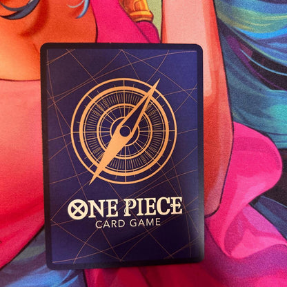 One Piece Card Game Nami OP11-054 Parallel card from Romance Dawn series with a small white scratch