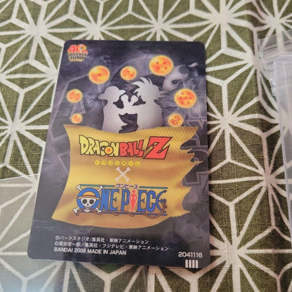 Dragon Ball One Piece 40th Anniversary Broly & Franky collaboration card with minor back scratches in cardboard box