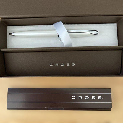 CROSS Twist Ballpoint Pen in white and silver with black ink and twist mechanism, 5.3 inches long