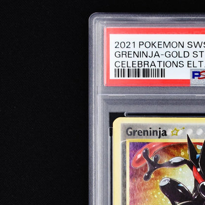PSA8 graded Pokemon Center Greninja Gold Star promo card SWSH144 with holographic finish