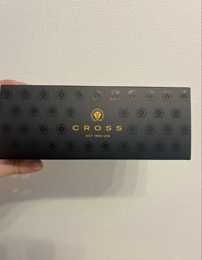Cross blue ballpoint pen with matte finish and silver clip displayed with special case