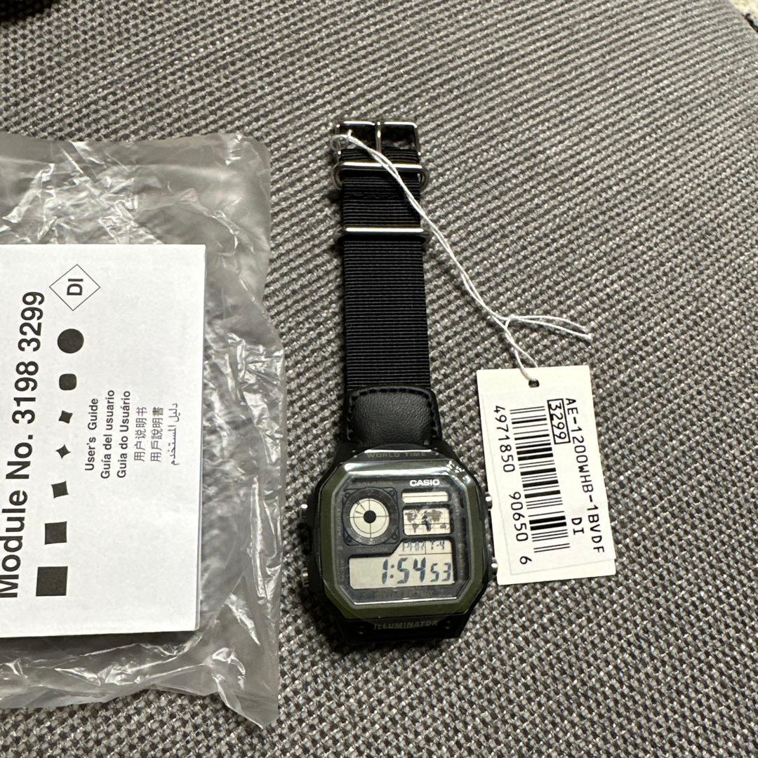 Casio Worldtime Digital Watch Model AE-1200WHB-1BVDF with World Map Display and Nylon Band — Japan Import