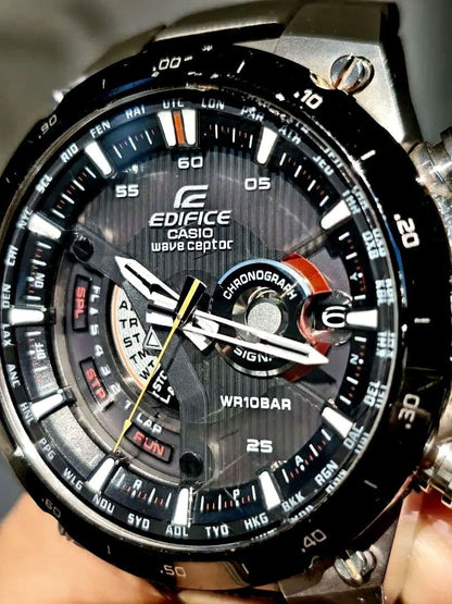 Casio Edifice Chronograph Digital Watch with Analog Digital Dial Black Silver — Japan Import