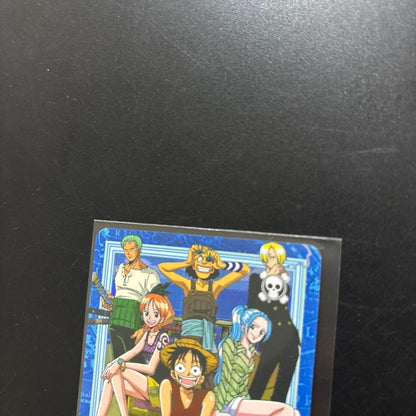 One Piece Carddass Hyper Battle Luffy Crew trading card from Japan import showing Luffy and Straw Hat Pirates in a protective file
